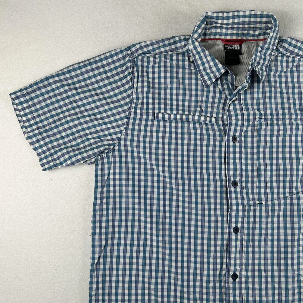 The North Face Shirt Mens Medium Blue Short Sleeve Button Up Outdoor Hiking